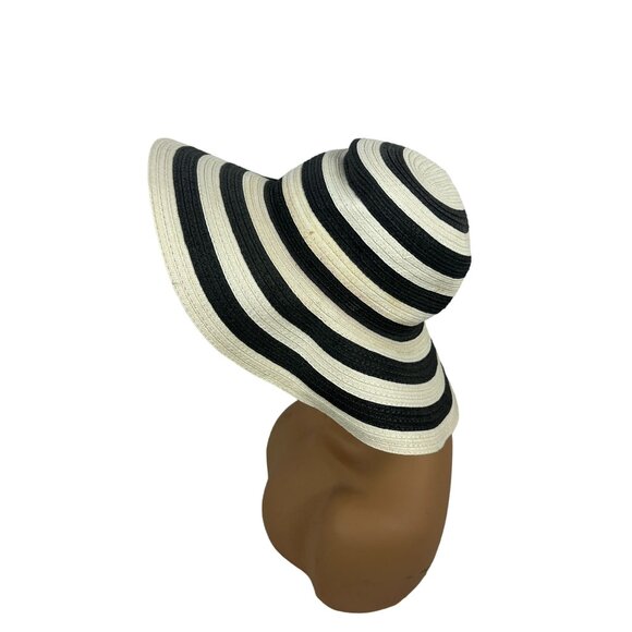 Black & White Striped Wide Brim Floppy Hat For Women - Stylish Sun Protection - Picture 3 of 7